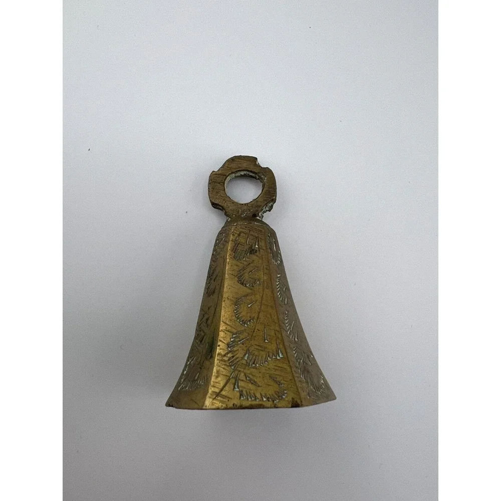 Vintage Gold-Tone Brass Home Decorative Christmas Etched Ornate 6-Panel Bell‎